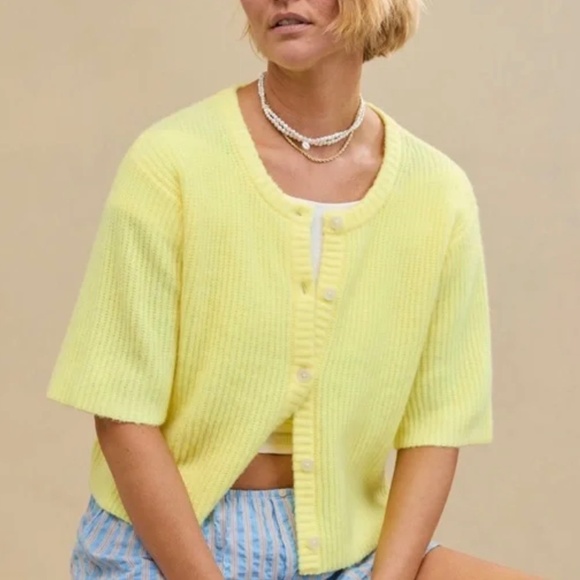 aerie Unreal Short Sleeve Cardigan Sweater - Picture 2 of 6